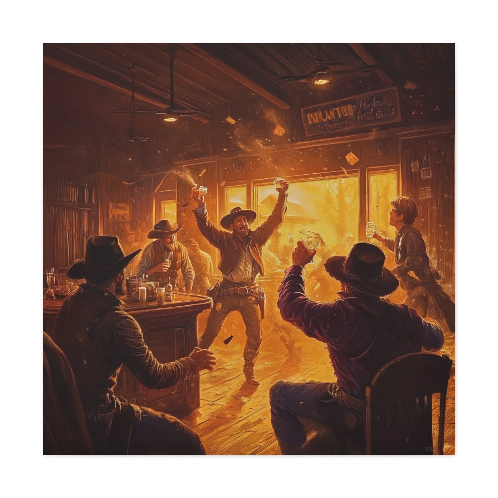Last Round at Sundown - Square Canvas - Texas Cowboy Creations