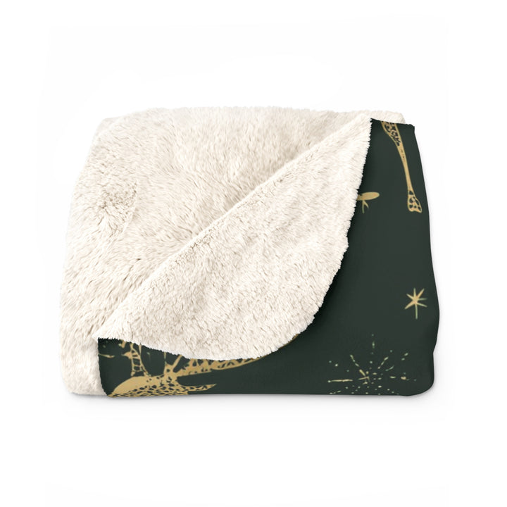 Golden Reindeer Woodland Sherpa Blanket