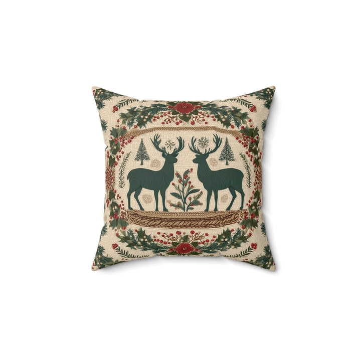 Faux Suede Pillow — Rustic Reindeer & Wreath Holiday Accent