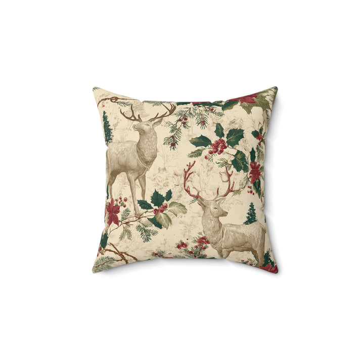 Winter Lodge Deer Pillow — Rustic Cabin Christmas Faux Suede Cushion