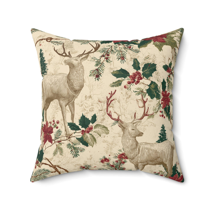 Winter Lodge Deer Pillow — Rustic Cabin Christmas Faux Suede Cushion