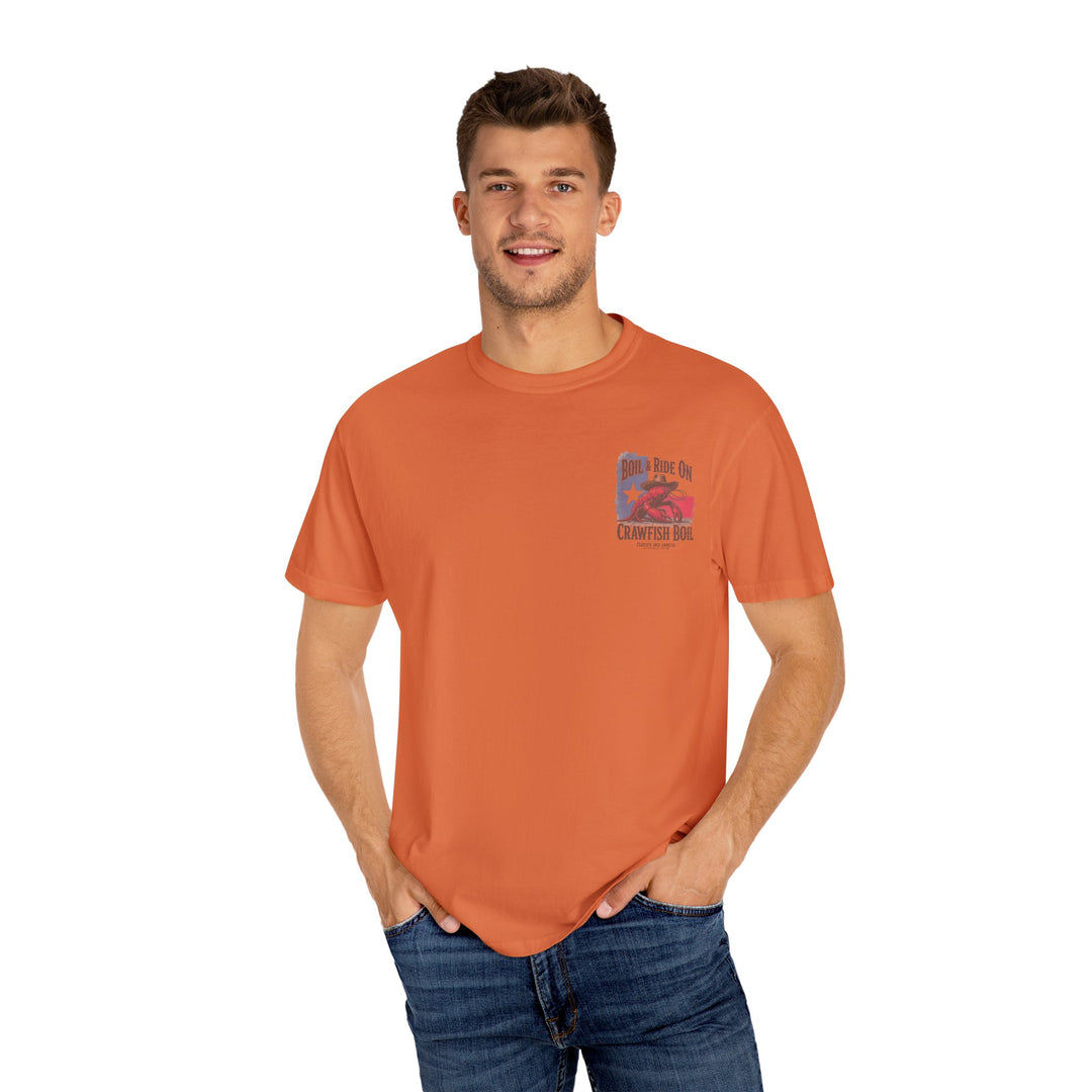 Boil & Ride On - Custom Crawfish Boil T-Shirt | Personalized Event Tee - Unisex T-Shirt - Texas Cowboy Creations