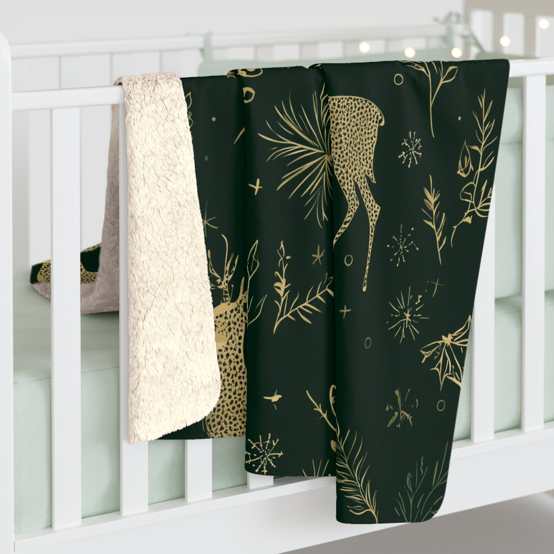 Golden Reindeer Woodland Sherpa Blanket