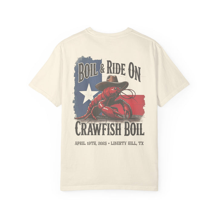 Boil & Ride On - Custom Crawfish Boil T-Shirt | Personalized Event Tee - Unisex T-Shirt - Texas Cowboy Creations