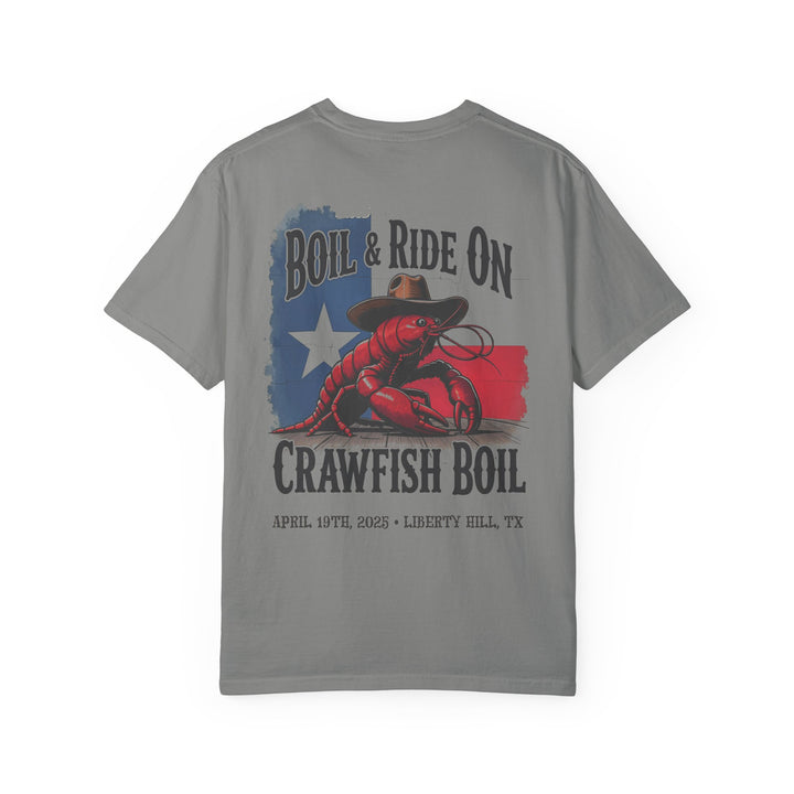 Boil & Ride On - Custom Crawfish Boil T-Shirt | Personalized Event Tee - Unisex T-Shirt - Texas Cowboy Creations