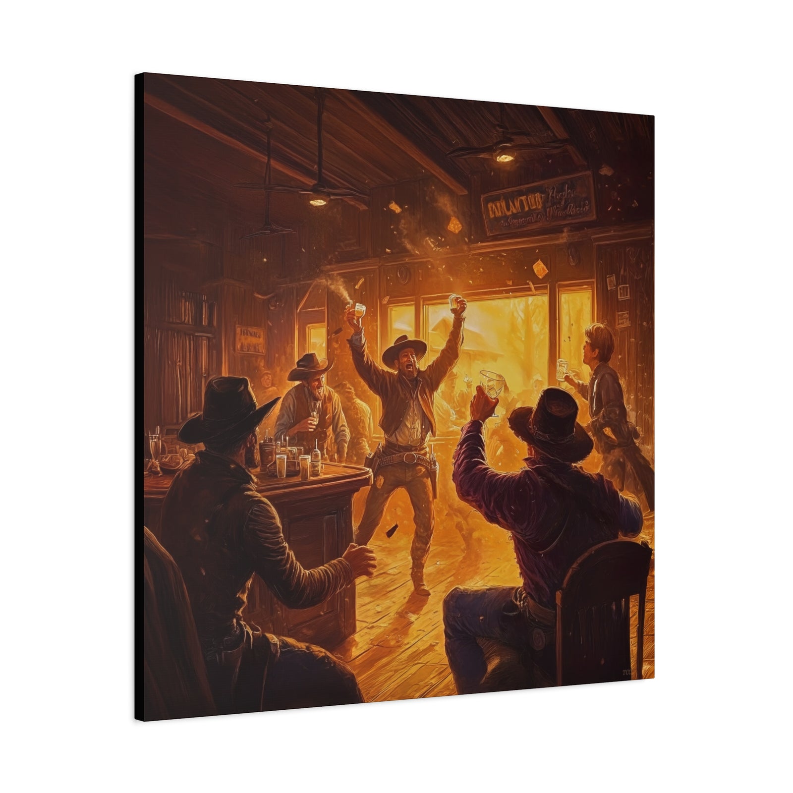 Last Round at Sundown - Square Canvas - Texas Cowboy Creations
