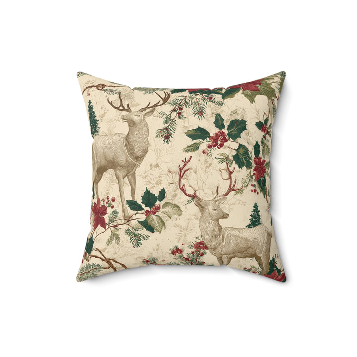 Winter Lodge Deer Pillow — Rustic Cabin Christmas Faux Suede Cushion
