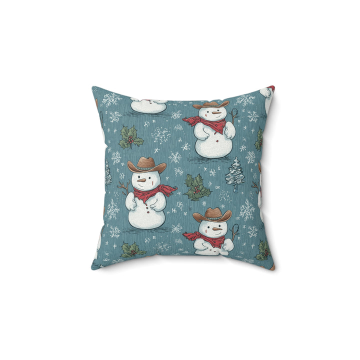 Cowboy Snowman Throw Pillow — Festive Winter Home Decor