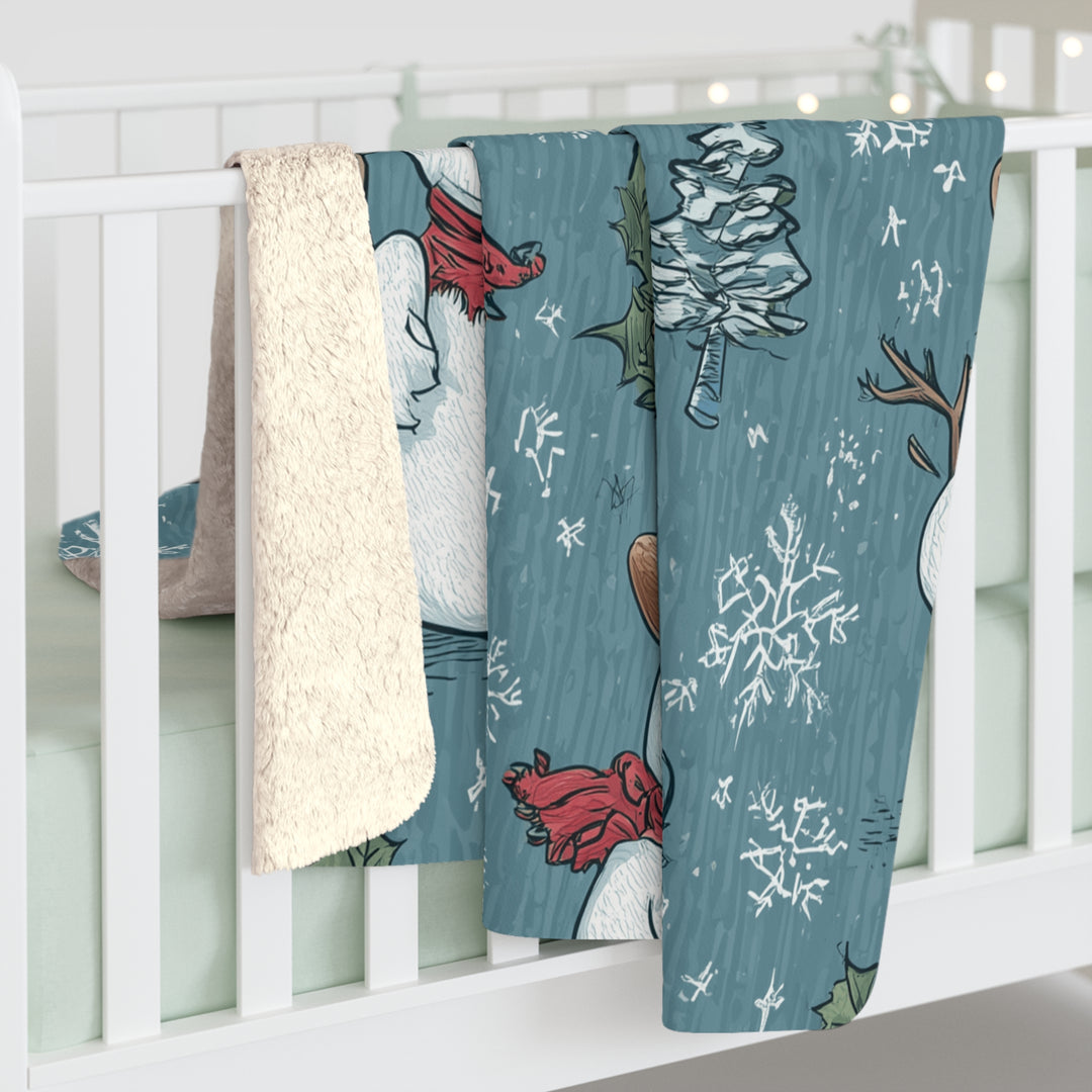 Cowboy Snowman Sherpa Fleece — Cozy Western Christmas Throw