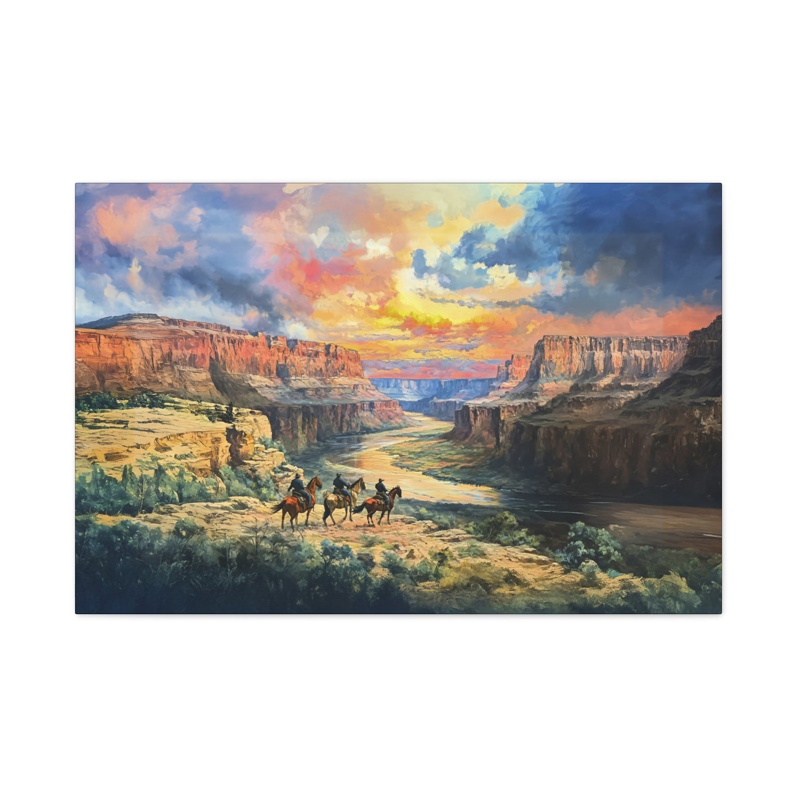 Riders Beneath the Painted Sky | Horizontal Canvas - Texas Cowboy Creations