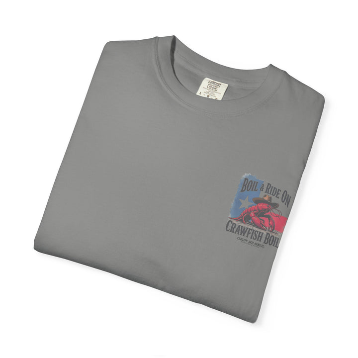 Boil & Ride On - Custom Crawfish Boil T-Shirt | Personalized Event Tee - Unisex T-Shirt - Texas Cowboy Creations