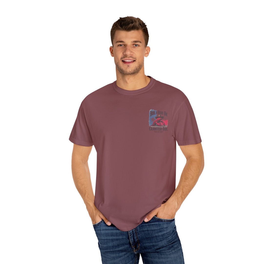 Boil & Ride On - Custom Crawfish Boil T-Shirt | Personalized Event Tee - Unisex T-Shirt - Texas Cowboy Creations