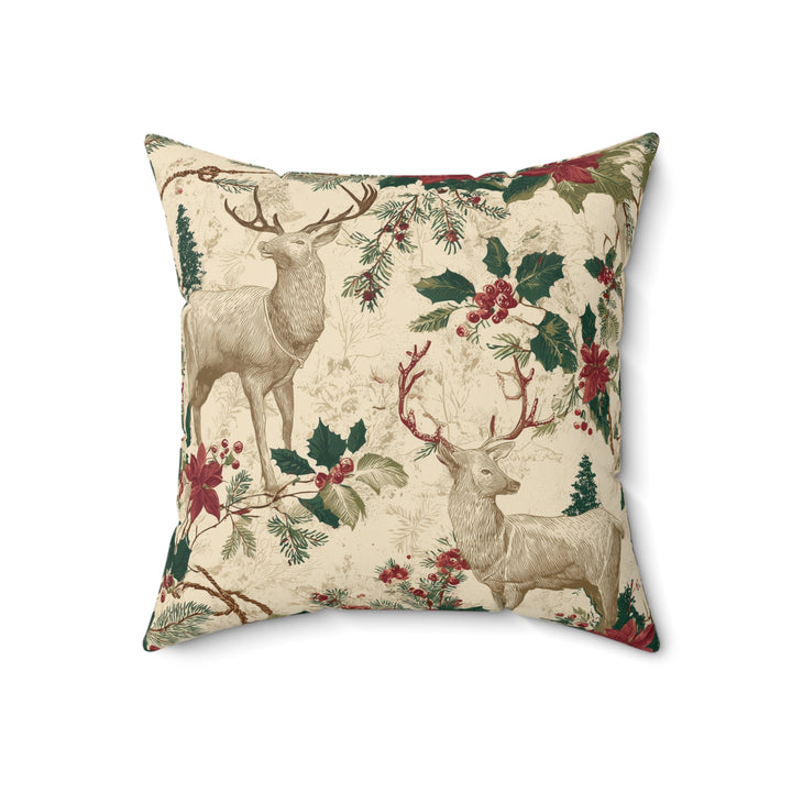 Winter Lodge Deer Pillow — Rustic Cabin Christmas Faux Suede Cushion