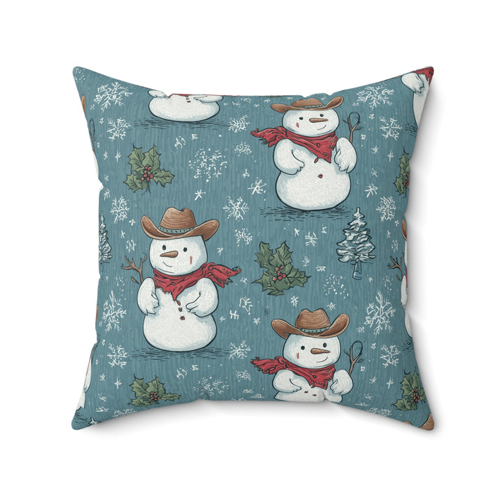 Cowboy Snowman Throw Pillow — Festive Winter Home Decor
