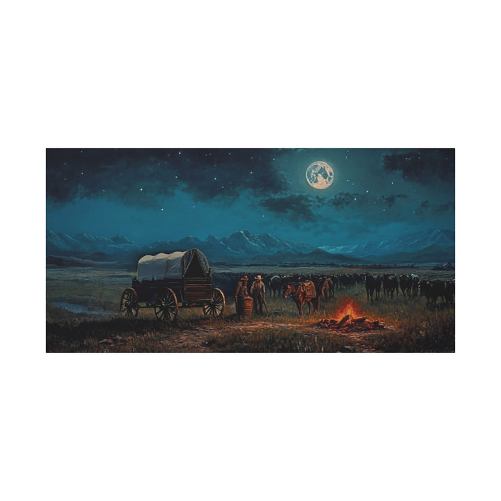 Under the Moonlit Sky - Horizontal Canvas - Texas Cowboy Creations