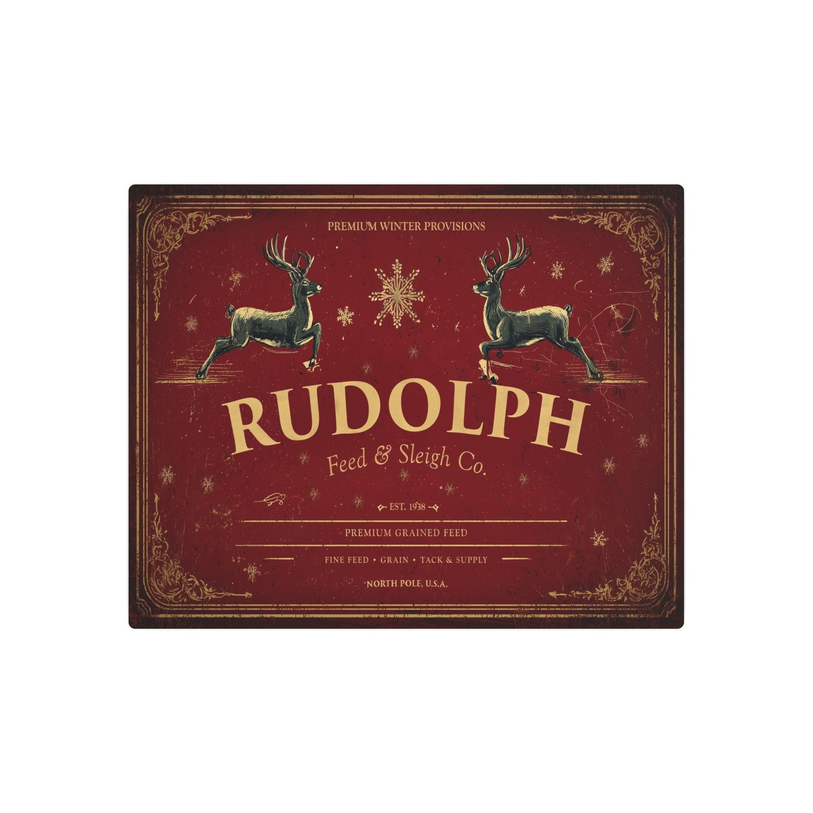 Rudolph Feed & Sleigh Co. | Holiday Metal Sign - Texas Cowboy Creations