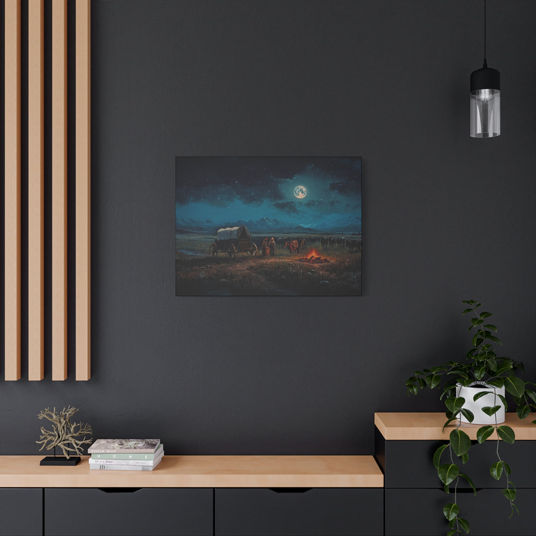 Under the Moonlit Sky - Horizontal Canvas - Texas Cowboy Creations