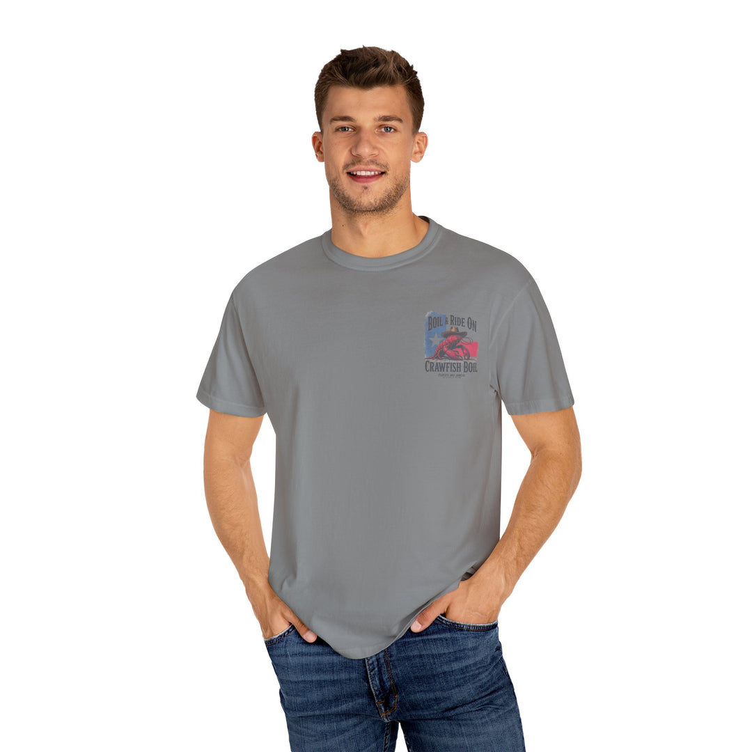 Boil & Ride On - Custom Crawfish Boil T-Shirt | Personalized Event Tee - Unisex T-Shirt - Texas Cowboy Creations