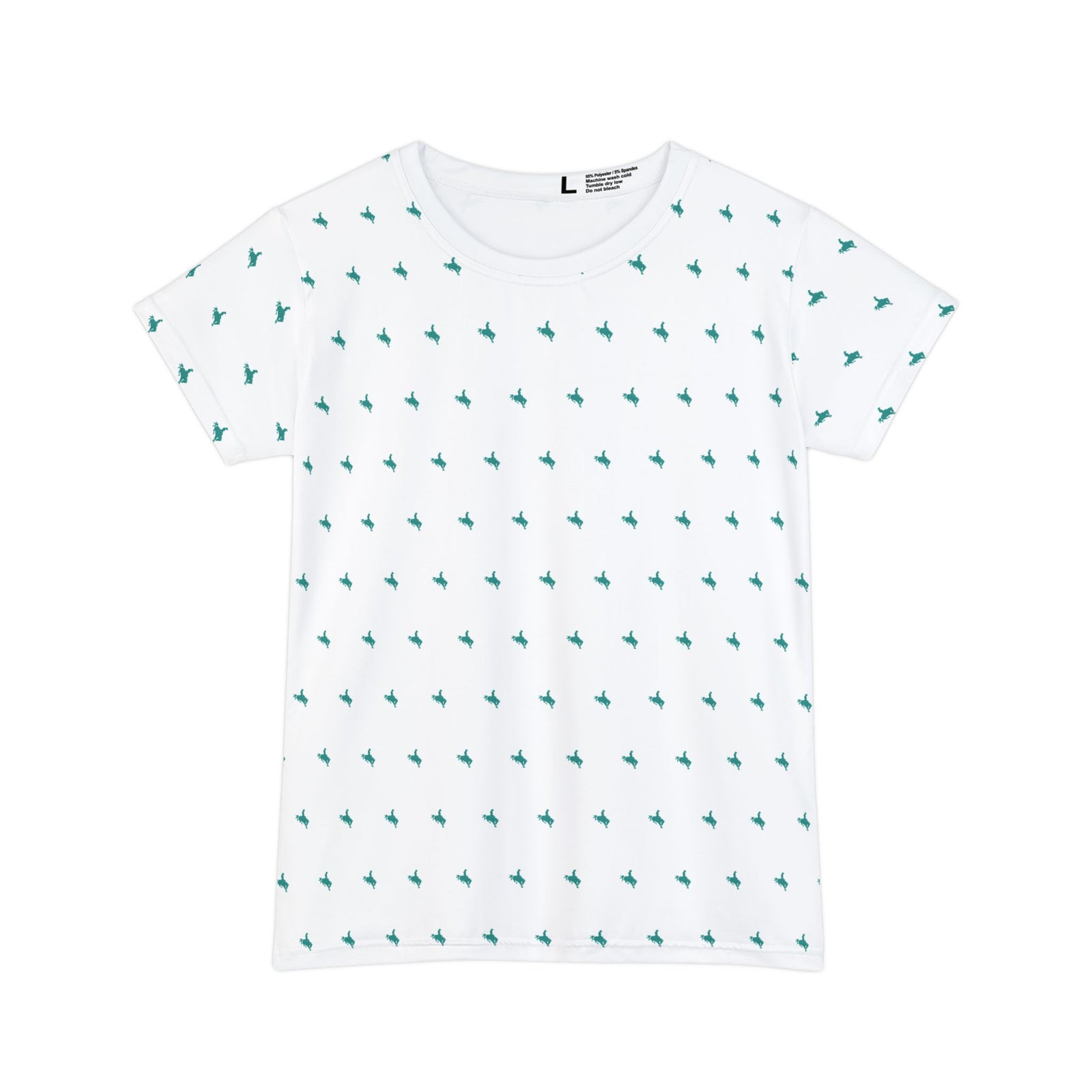 Mini Bronc Tee – Turquoise on White | Women’s All-Over Western T-Shirt