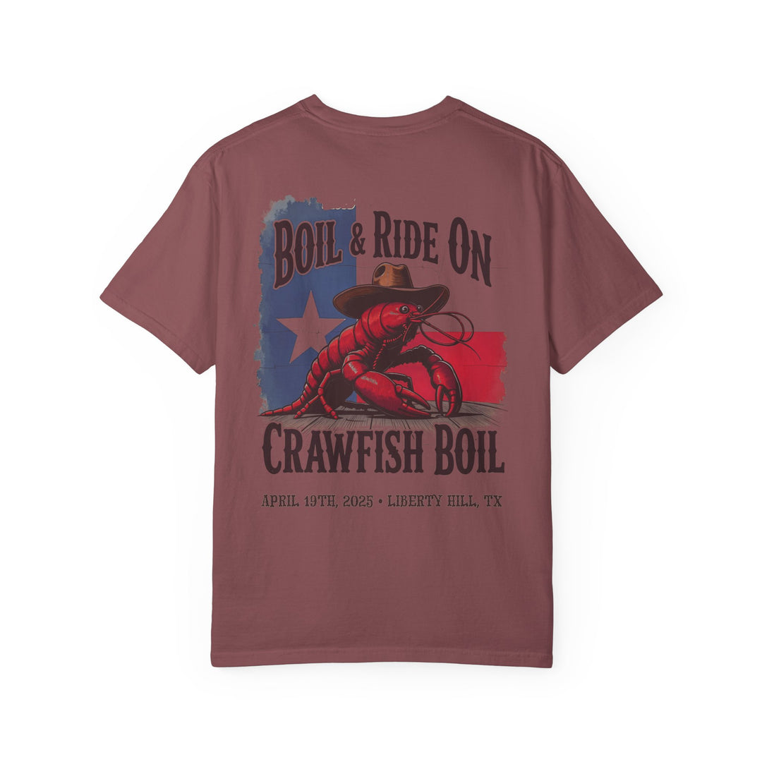 Boil & Ride On - Custom Crawfish Boil T-Shirt | Personalized Event Tee - Unisex T-Shirt - Texas Cowboy Creations