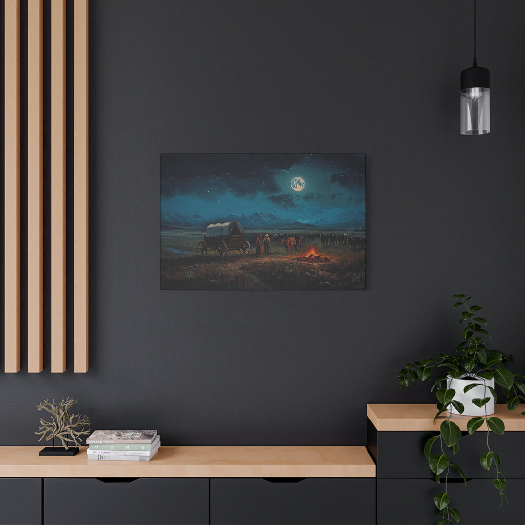 Under the Moonlit Sky - Horizontal Canvas - Texas Cowboy Creations