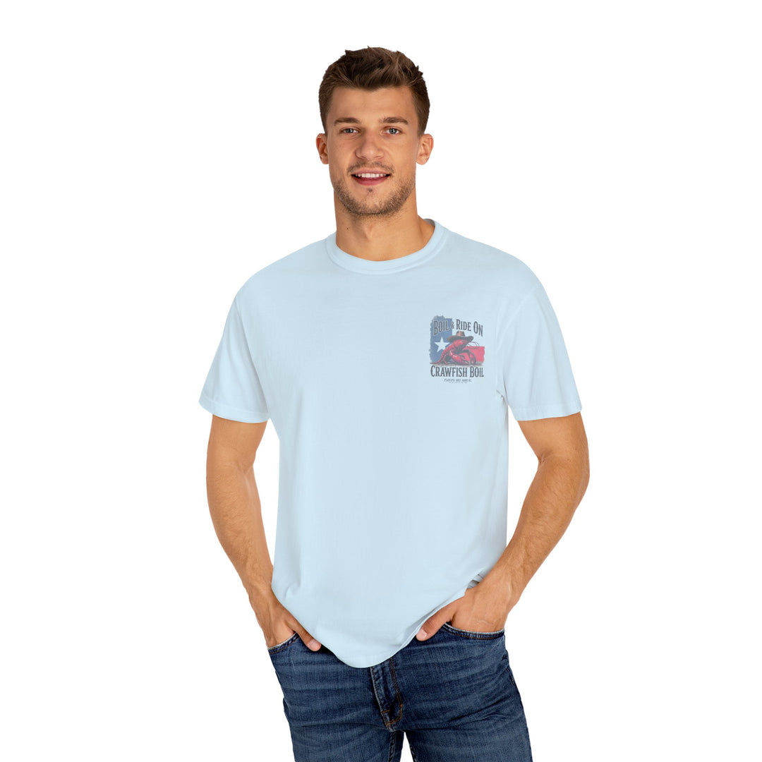 Boil & Ride On - Custom Crawfish Boil T-Shirt | Personalized Event Tee - Unisex T-Shirt - Texas Cowboy Creations