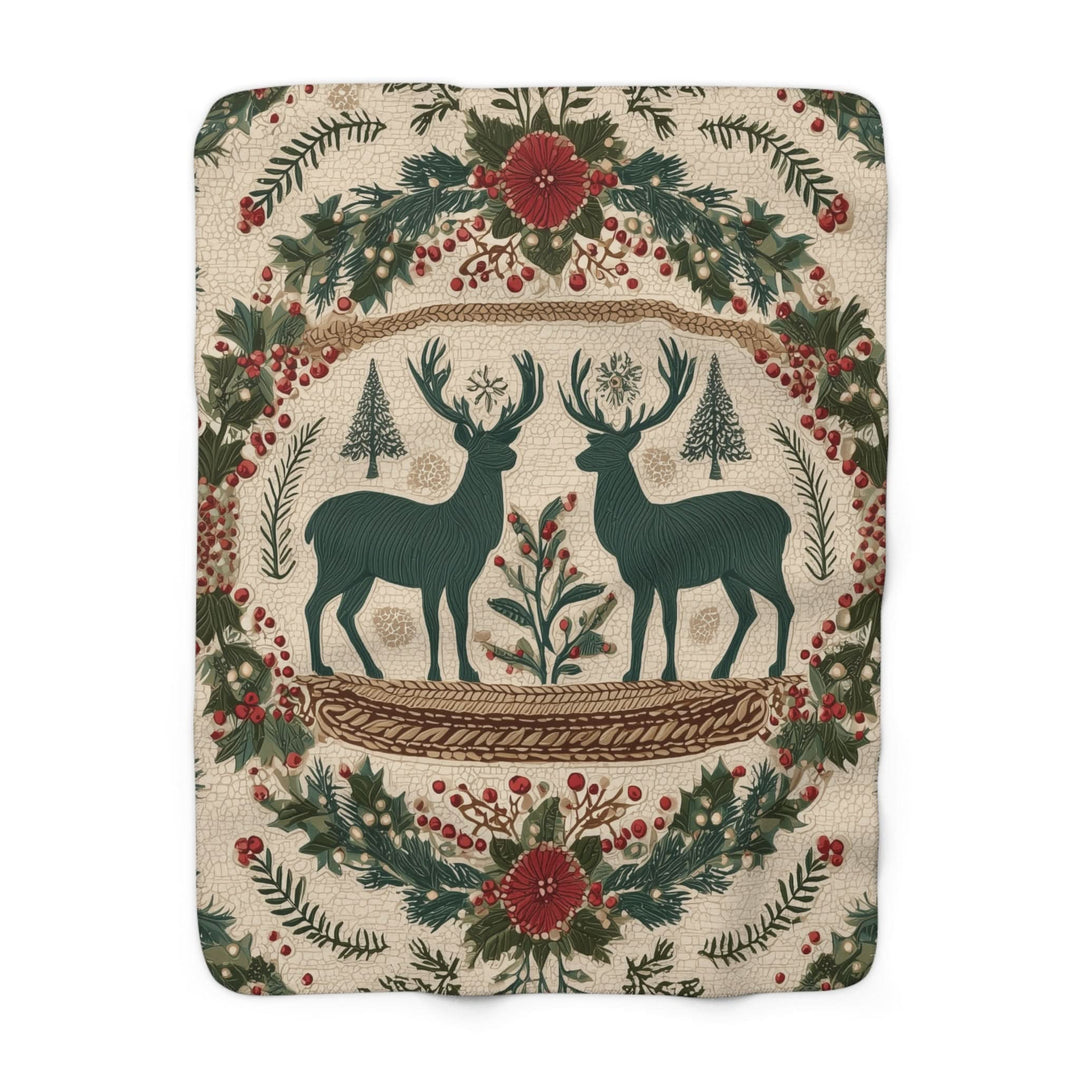 Sherpa Blanket — Rustic Reindeer &amp; Wreath Holiday Throw - Home Decor - Texas Cowboy Creations