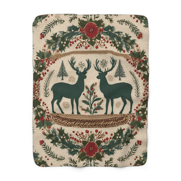 Sherpa Blanket — Rustic Reindeer &amp; Wreath Holiday Throw - Home Decor - Texas Cowboy Creations