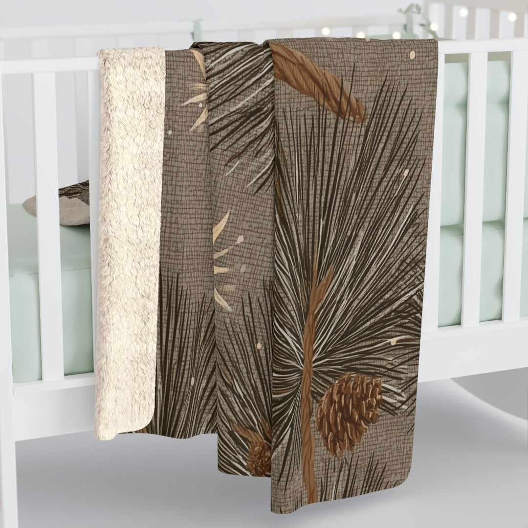 Golden Pines & Stars Sherpa Blanket — Cozy Fleece Throw with Rustic Winter Pine Design