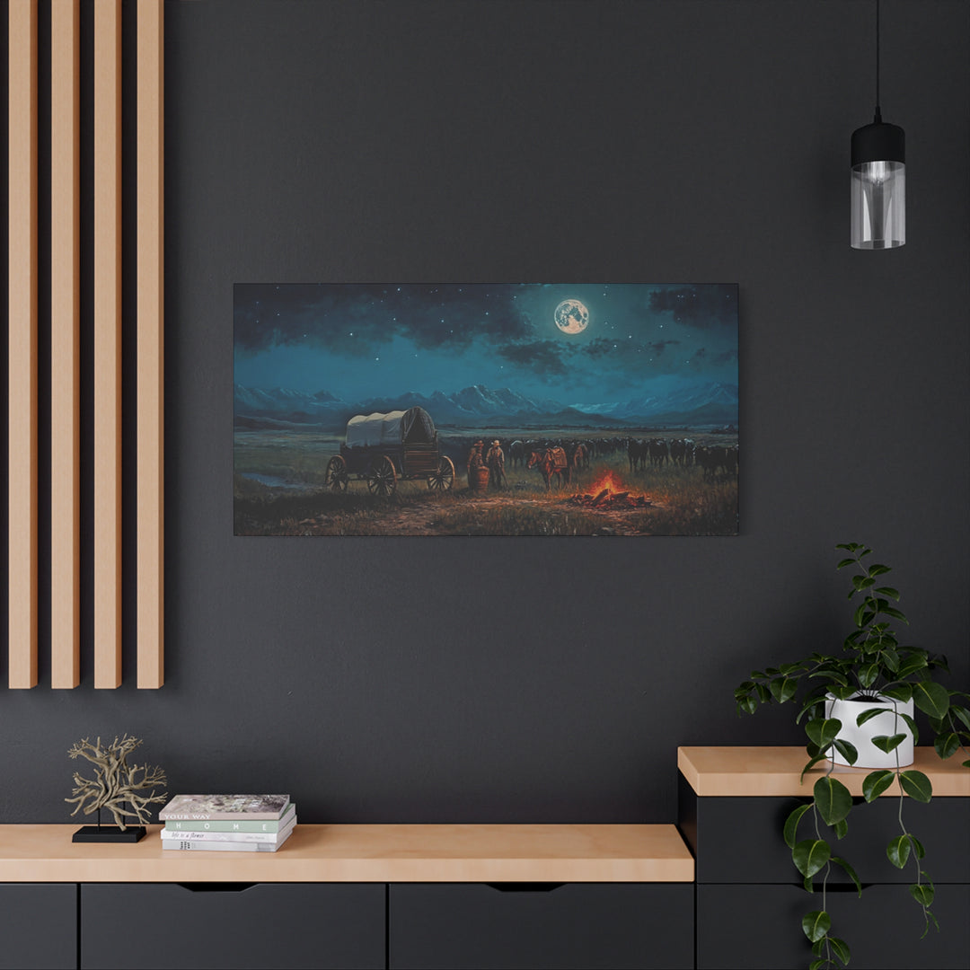 Under the Moonlit Sky - Horizontal Canvas - Texas Cowboy Creations