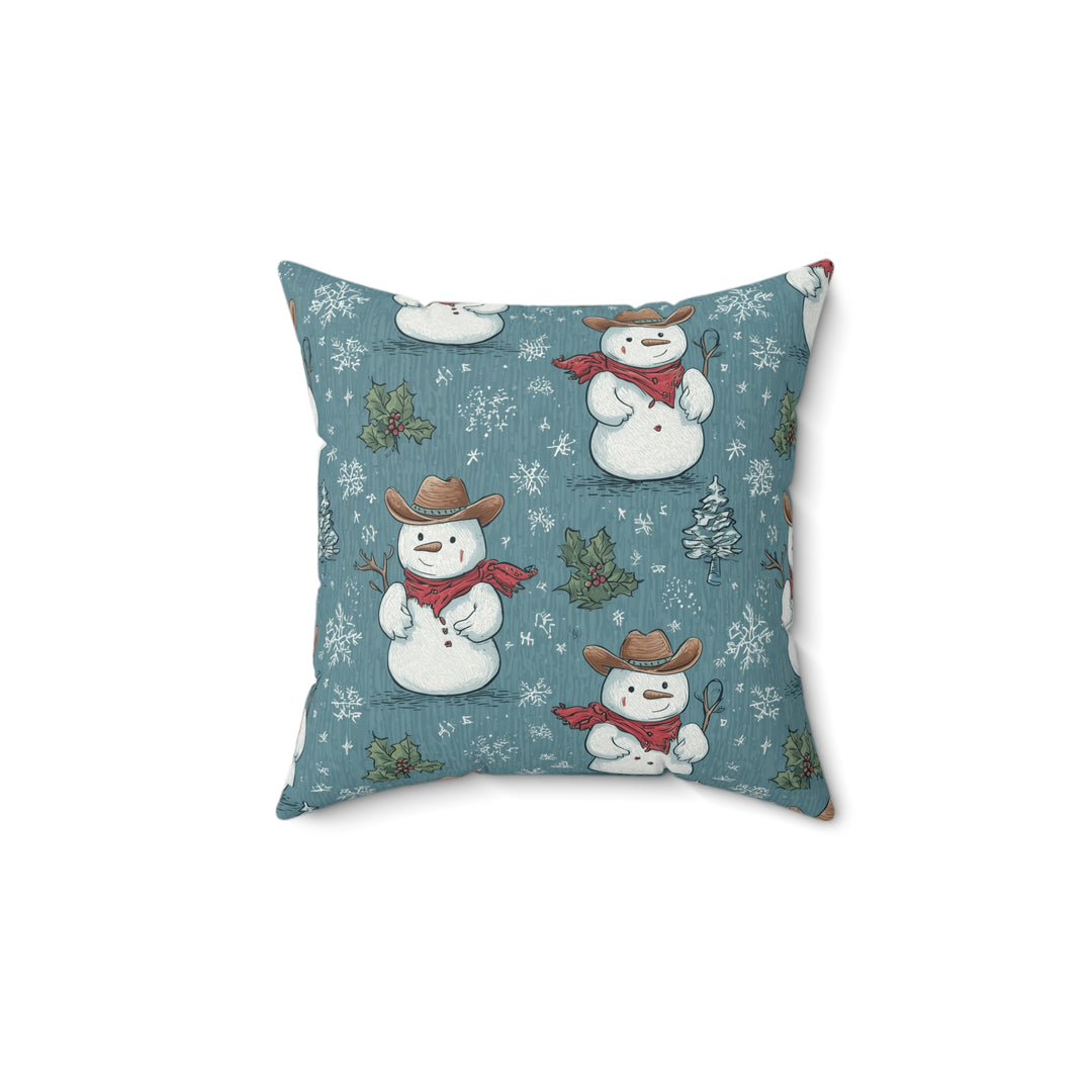 Cowboy Snowman Throw Pillow — Festive Winter Home Decor