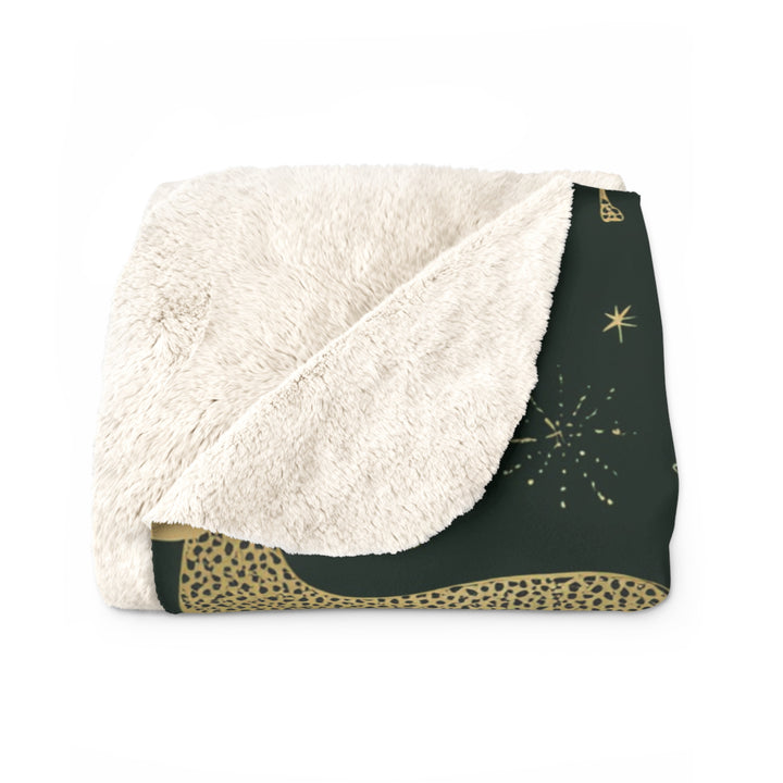 Golden Reindeer Woodland Sherpa Blanket