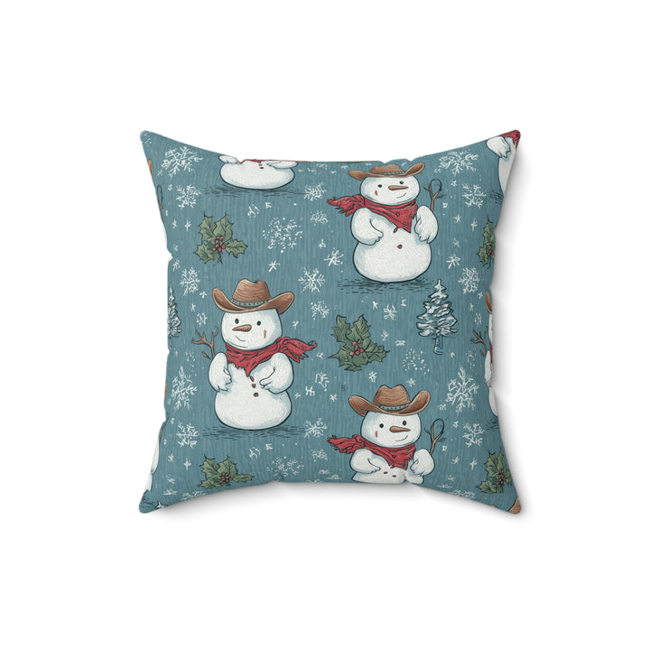 Cowboy Snowman Throw Pillow — Festive Winter Home Decor