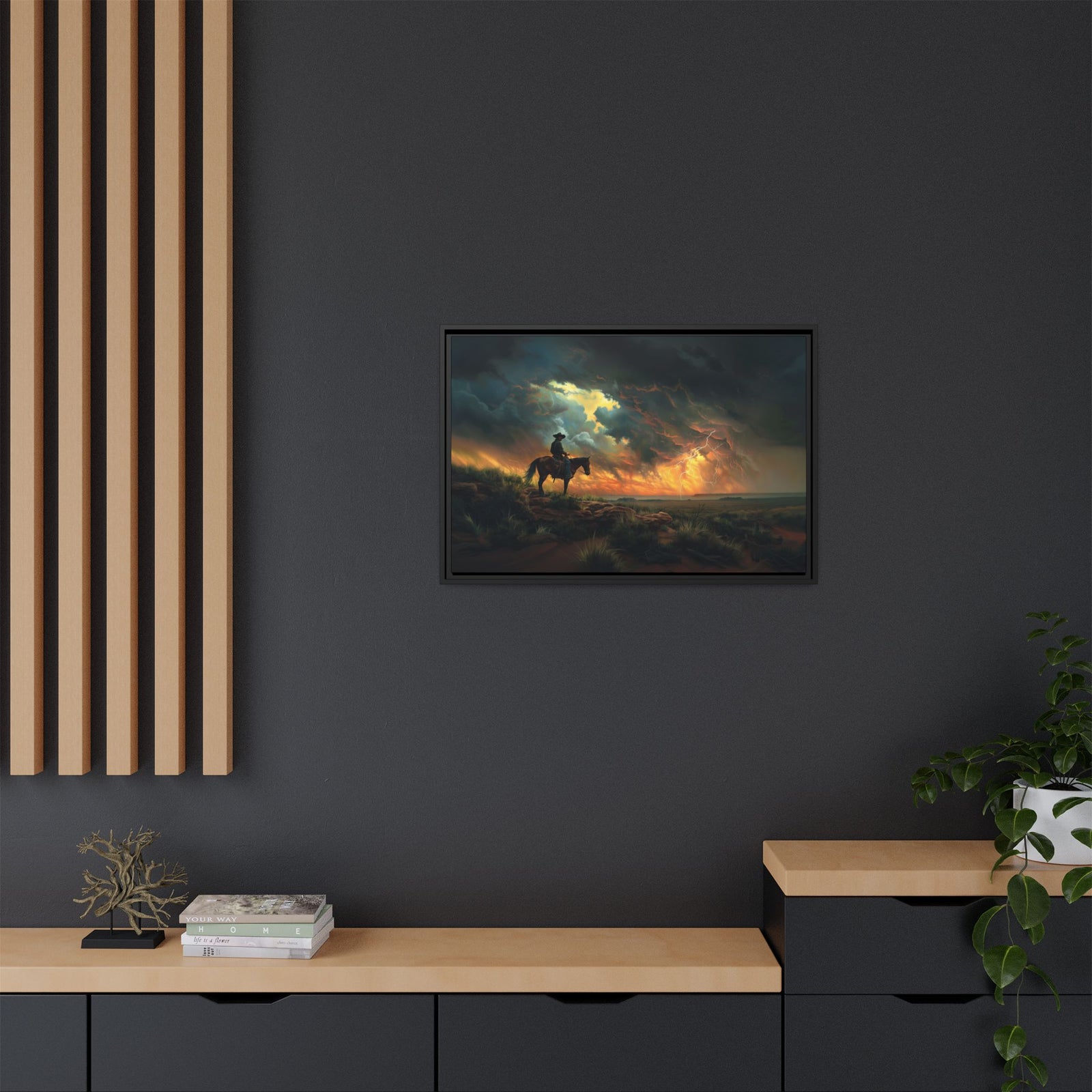 Cowboy’s Sunset Storm Framed Horizontal - Texas Cowboy Creations