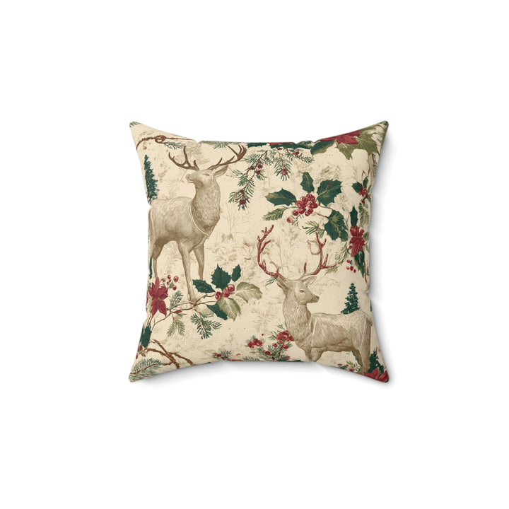 Winter Lodge Deer Pillow — Rustic Cabin Christmas Faux Suede Cushion