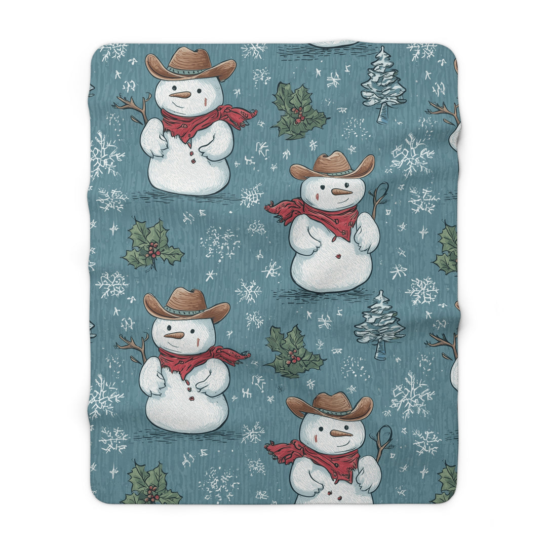 Cowboy Snowman Sherpa Fleece — Cozy Western Christmas Throw