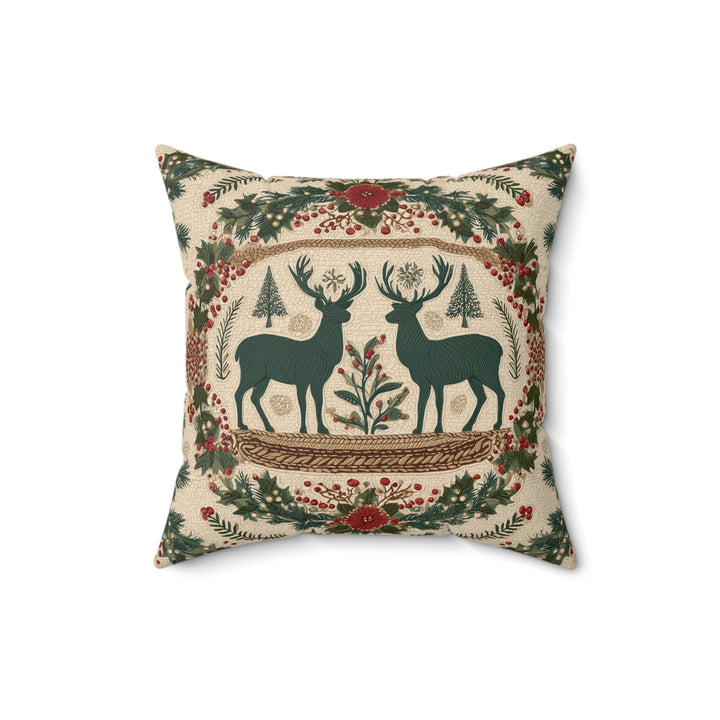 Faux Suede Pillow — Rustic Reindeer & Wreath Holiday Accent