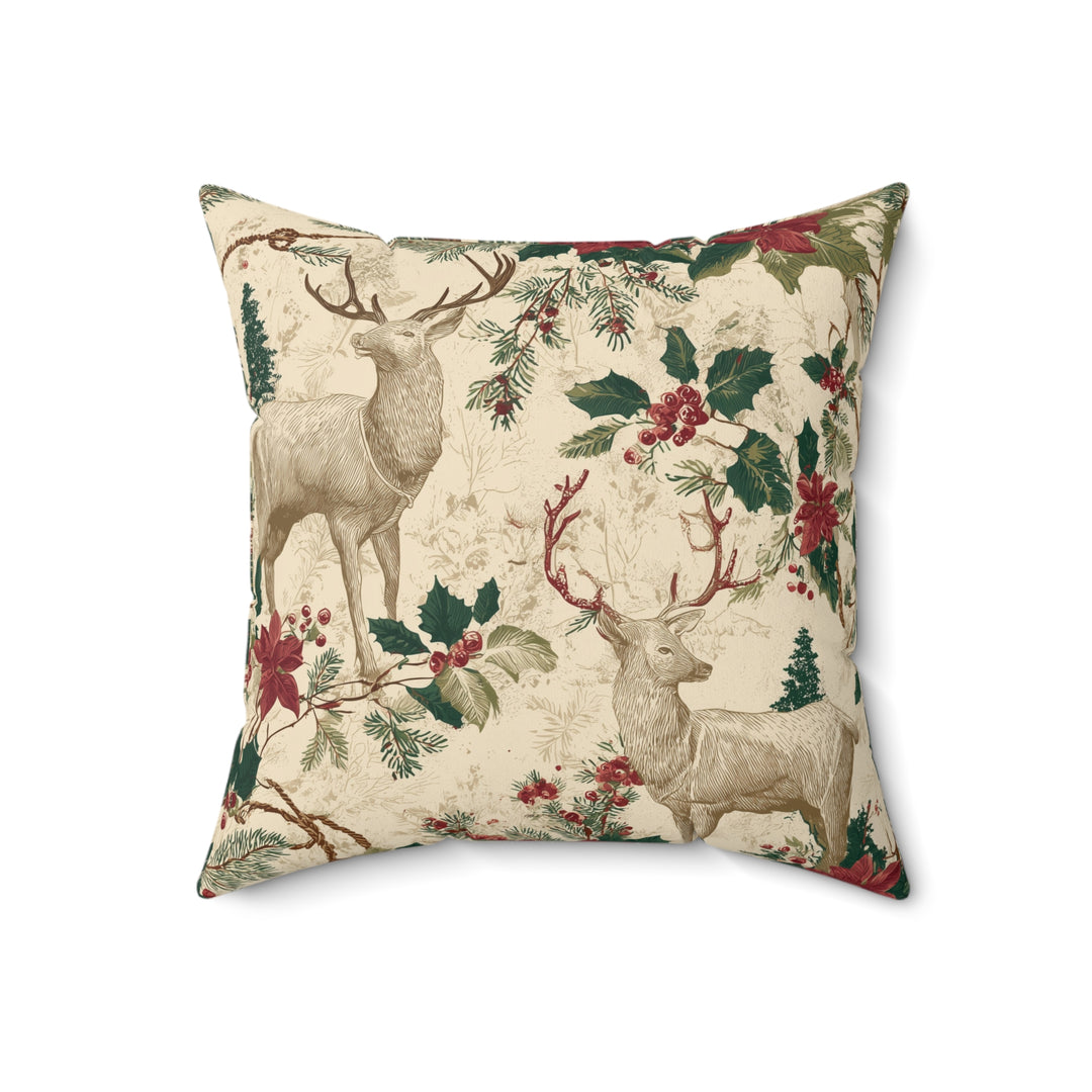 Winter Lodge Deer Pillow — Rustic Cabin Christmas Faux Suede Cushion