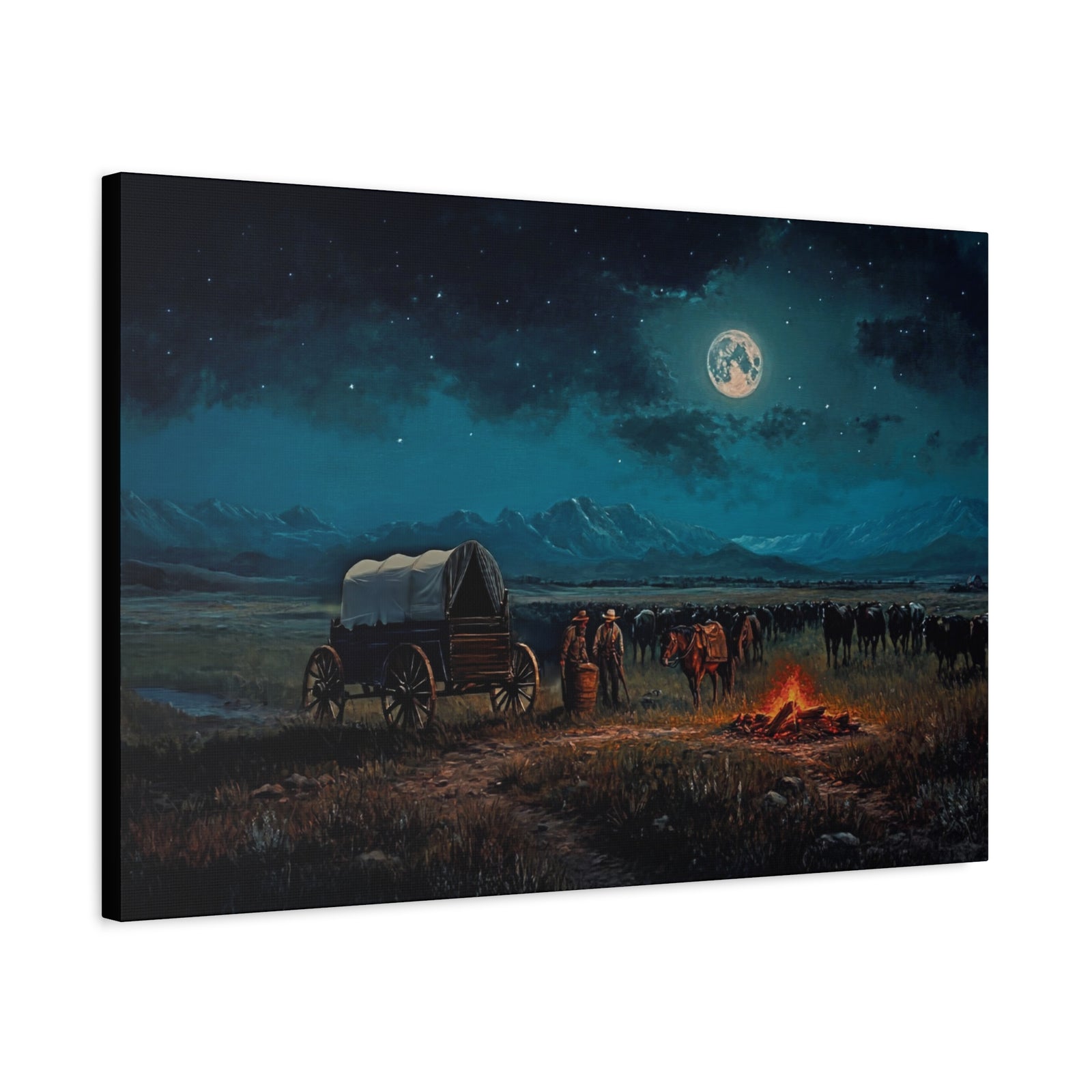 Under the Moonlit Sky - Horizontal Canvas - Texas Cowboy Creations