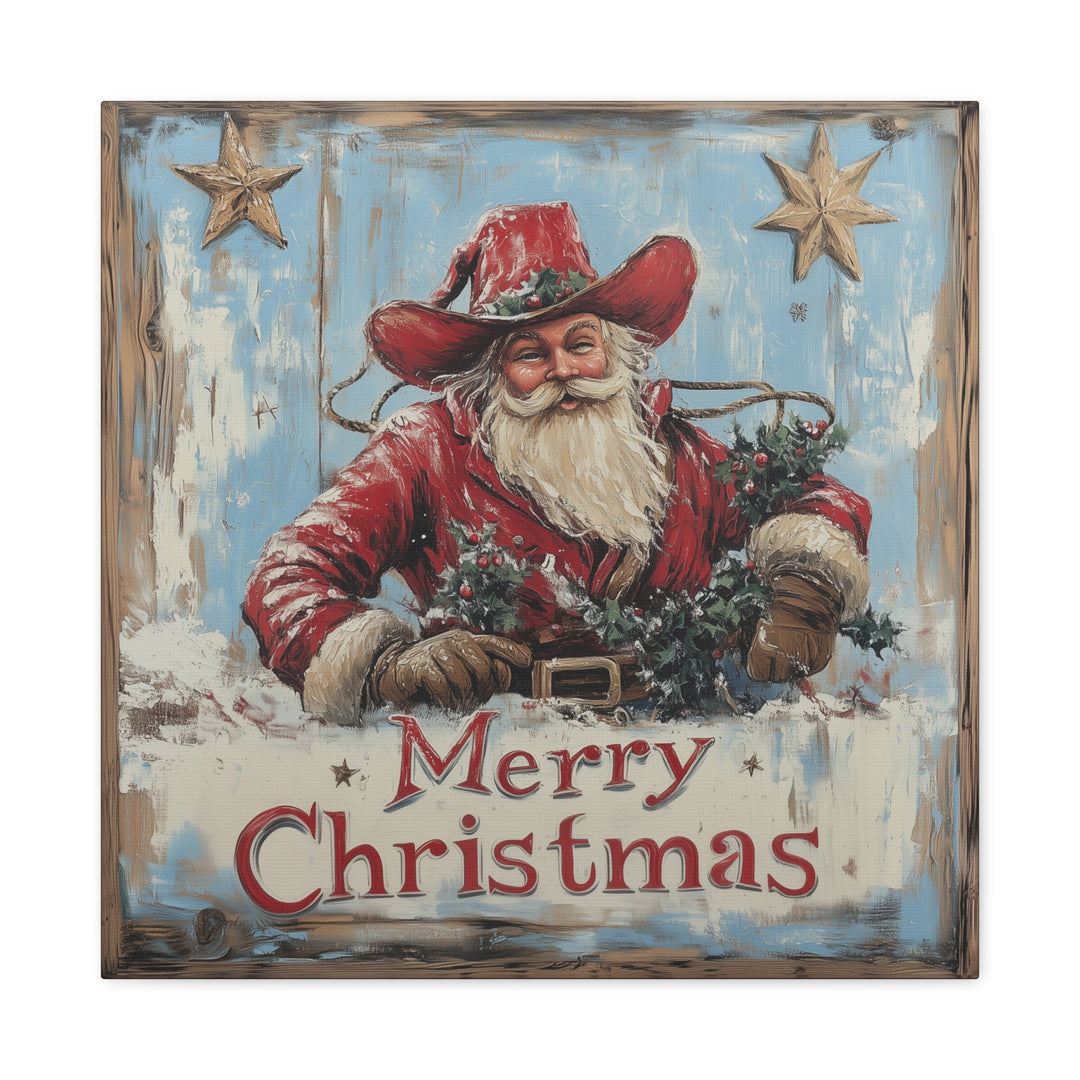 Cowboy Claus Merry Christmas Canvas - Texas Cowboy Creations