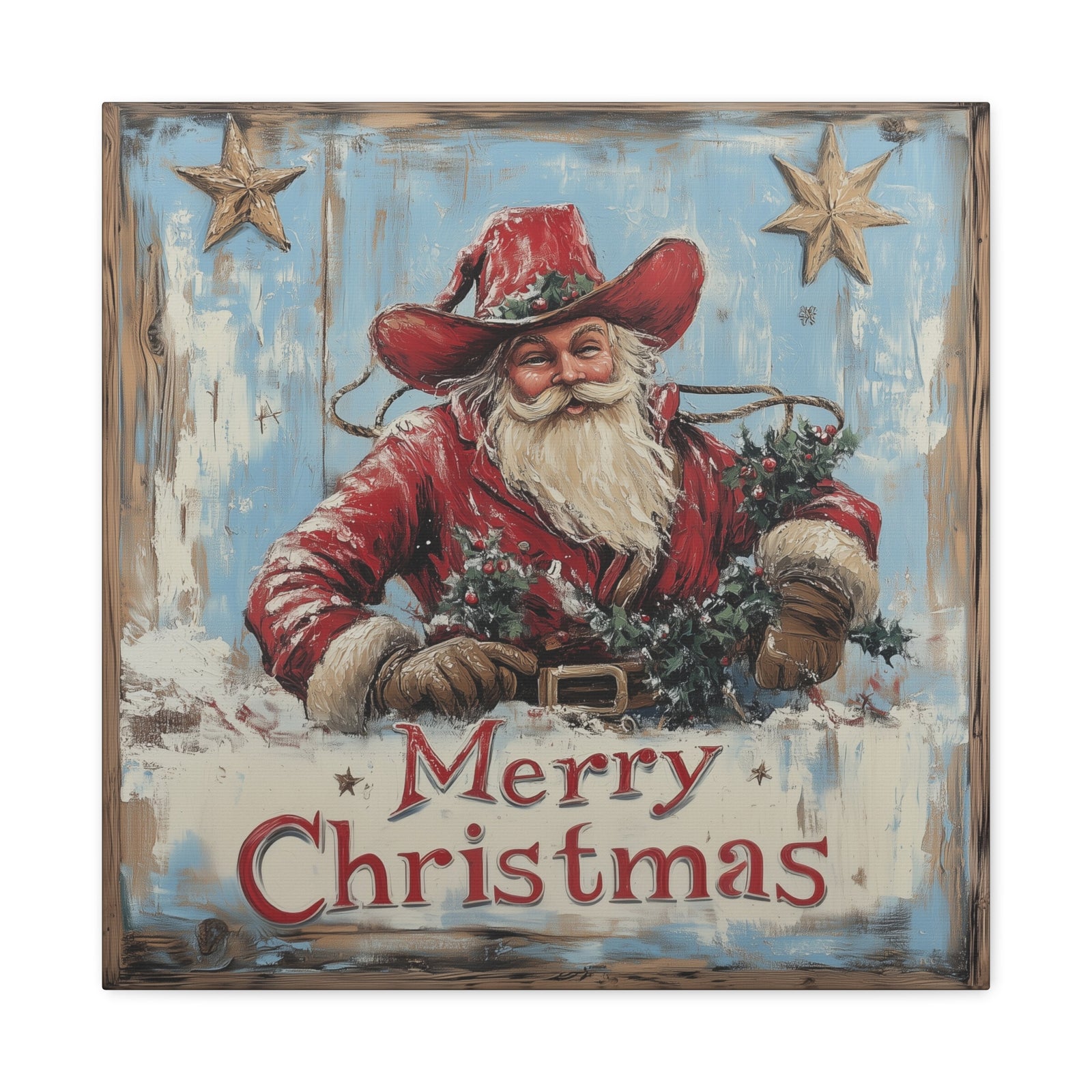Cowboy Claus Merry Christmas Canvas - Texas Cowboy Creations