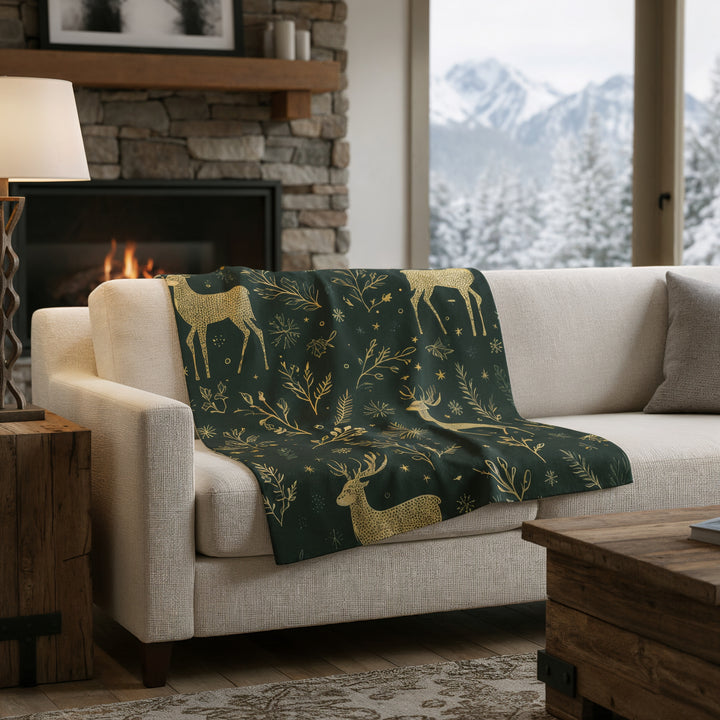 Golden Reindeer Woodland Sherpa Blanket - Home Decor - Texas Cowboy Creations
