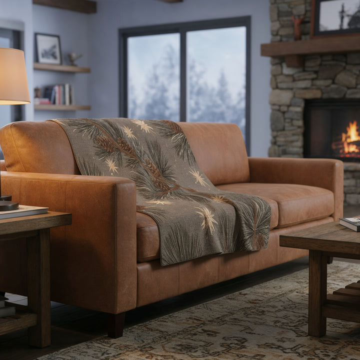 Golden Pines &amp; Stars Sherpa Blanket — Cozy Fleece Throw with Rustic Winter Pine Design - Home Decor - Texas Cowboy Creations