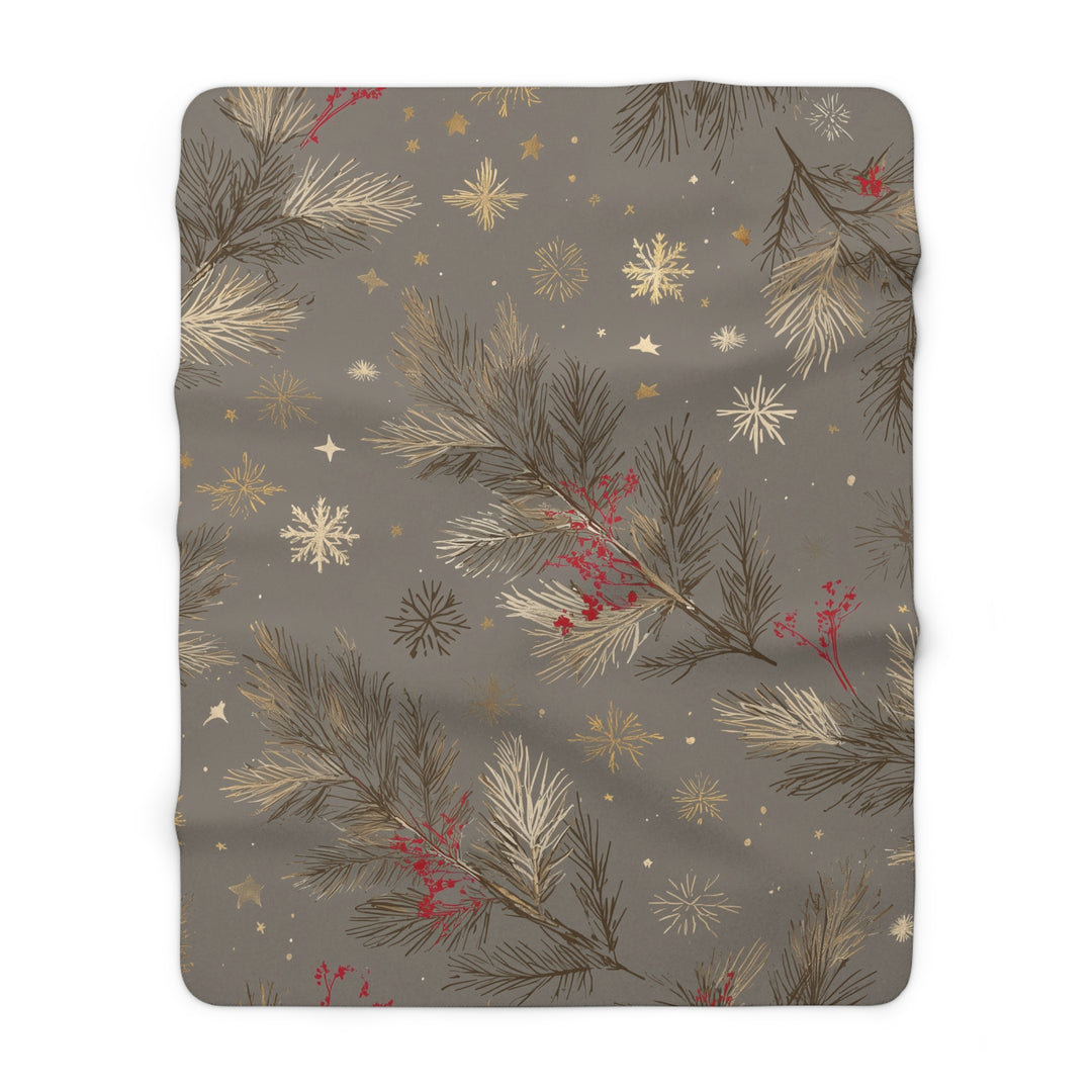 Golden Pines & Snowflakes Sherpa Fleece Blanket — Cozy Winter Throw
