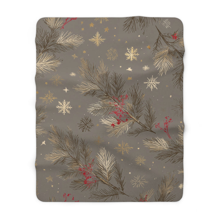 Golden Pines & Snowflakes Sherpa Fleece Blanket — Cozy Winter Throw