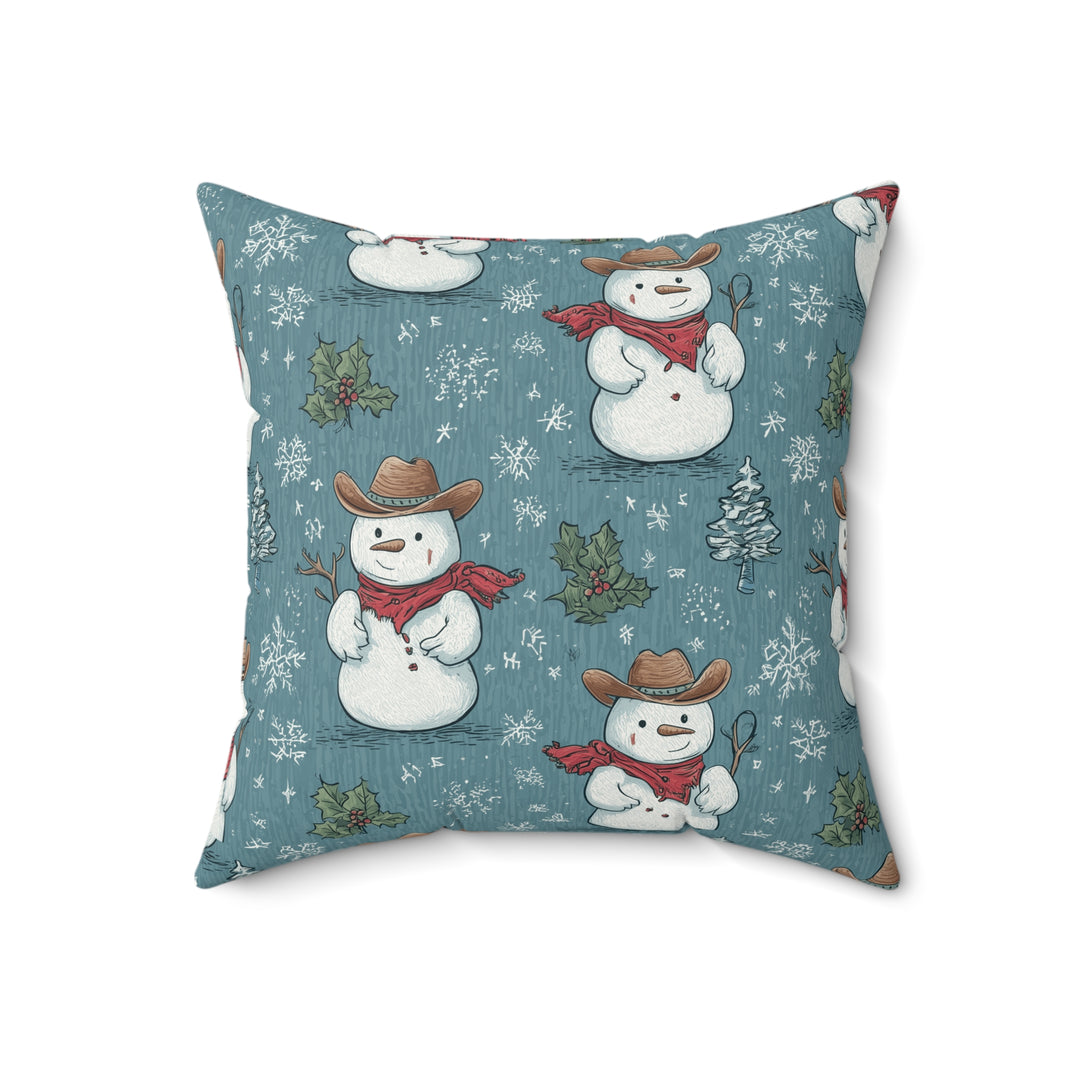 Cowboy Snowman Throw Pillow — Festive Winter Home Decor