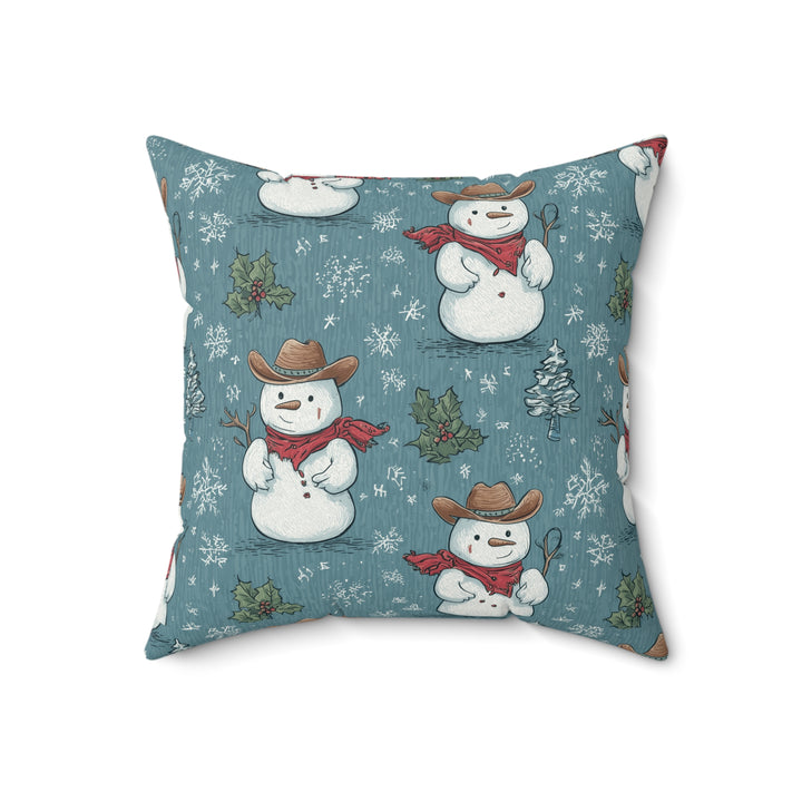 Cowboy Snowman Throw Pillow — Festive Winter Home Decor