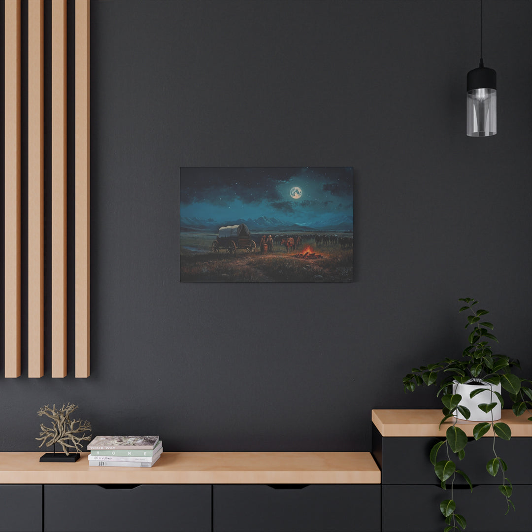 Under the Moonlit Sky - Horizontal Canvas - Texas Cowboy Creations