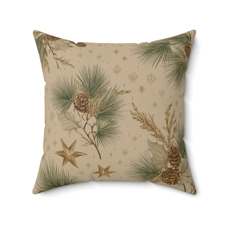 Rustic Pine &amp; Gold Star Pillow |Woodland Holiday Faux Suede Cushion - Home Decor - Texas Cowboy Creations