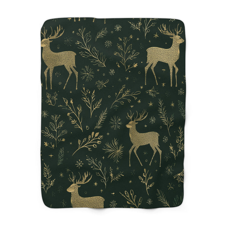 Golden Reindeer Woodland Sherpa Blanket
